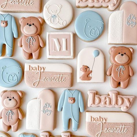 Teddy Bear Baby Shower Sugar Cookies, Teddy Bear Shower Cookies, We Can Barely Wait Cookies, We Can Bearly Wait Cookies Decorated, Teddy Bear Cookies Baby Shower Boys, We Can Bearly Wait Baby Shower Cookies, Beary First Birthday Cookies, Bear Theme Cookies, Teddy Bear Cookies Decorated