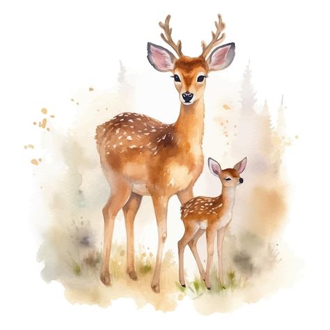 Vector cute deer with her baby cartoon i... | Premium Vector #Freepik #vector #cartoon-deer #baby-deer #cute-deer #deer Deer Illustration Drawing, Deer Fawn Drawing, Wolf Illustration Cute, Deer Illustration Cute, Baby Deer Drawing, Drawing Of Deer, Baby Deer Painting, Cute Deer Illustration, Draw Deer