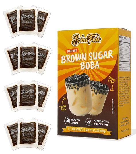 BOBA FIDE Instant Brown Sugar , 12 Packets of Microwavable Black Tapioca Pearls for Boba Bubble Milk Tea Kit, Ready in 25 Seconds, No Corn Syrup, Preservatives & Gluten Free, Vegan #food #boba #vegan Instant Boba, Black Tapioca Pearls, Honey Boba, Tapioca Boba, Brown Sugar Boba, Boba Pearls, Brown Sugar Syrup, Gourmet Food Store, Taiwan Food