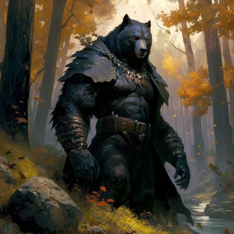 Werebear Fantasy Art, Bloodhunter Dnd Lycan, Bearfolk Art, Dungeons And Dragons Concept Art, Anthro Character Art, Human Bear Hybrid, Lycanthrope Character Design, Beastfolk Character Design, Werebear Dnd