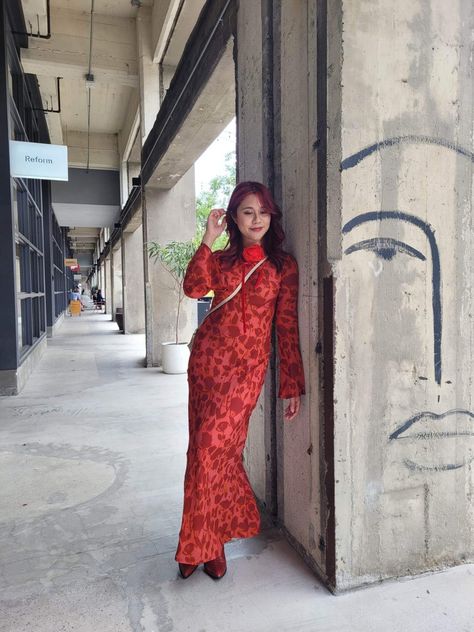 Long red dress with red boots with added touch of red rose choker is stunning !!!! Rose Choker, Long Red Dress, What's Your Style, Long Red, Red Boots, Red Roses, Red Dress, Boots, Red