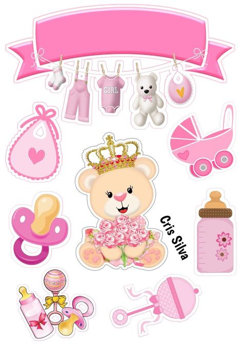 Baby Shower Oso, Moldes Para Baby Shower, Idee Babyshower, Baby Shower Cakes Girl, Baby Art Projects, Baby Shower Clipart, Birthday Cake Topper Printable, Unisex Baby Shower, Christian World