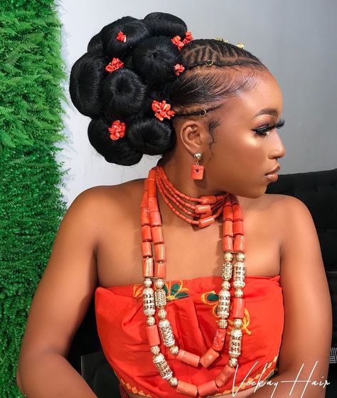 We're Queening with This Igbo Bridal Beauty Inspiration Igbo Hairstyles, African Wedding Hairstyles, Igbo Traditional Wedding, Natural Hair Wedding, Igbo Bride, Nigerian Traditional Wedding, Traditional Hairstyle, Traditional Wedding Attire, African Traditional Wedding