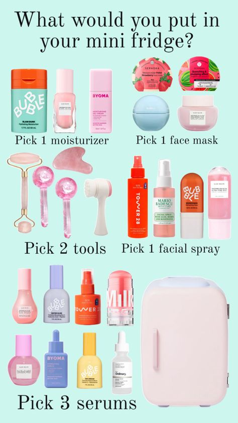 Things To Put In Your Mini Fridge Skin Care, What To Put In A Skincare Fridge, Skincare Fridge, Preppy Makeup, Sephora Skin Care, Basic Skin Care Routine, Perfect Skin Care Routine, Facial Skin Care Routine, Pretty Skin Care