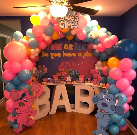 Blue Clues Gender Reveal Ideas, Gender Reveal Cartoon Themes, Cartoon Gender Reveal Themes, Proud Family Baby Shower Theme, Black People Gender Reveal Ideas, Blue Clues Gender Reveal, Proud Family Gender Reveal Theme, Gender Reveal Themes Black People, Blues Clues Gender Reveal Ideas