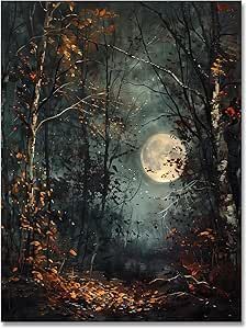 zphvaqd Halloween Canvas Wall Art，Vintage Gothic Posters，Autumn Full Moon Dark Forest Art Print，Dark Academia Poster Painting ，Moody Cottagecore Spooky Pictures Wall Decor 12 x 16 in Unframed Gothic Painting Ideas, Gothic Posters, Dark Academia Painting, Dark Academia Posters, Spooky Pictures, Pictures Wall Decor, Moon Dark, Night Sky Moon, Pictures Wall