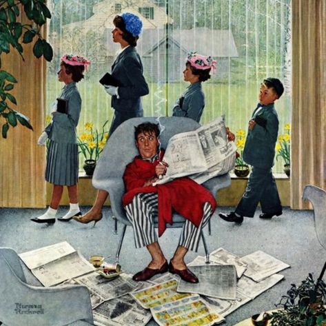 Norman Rockwell Sunday Morning Saturday Evening Post Covers, Rockwell Paintings, Norman Rockwell Paintings, Custom Framed Art, Easter Morning, Saturday Evening Post, Picture Frame Designs, Evening Post, Whimsical Paintings