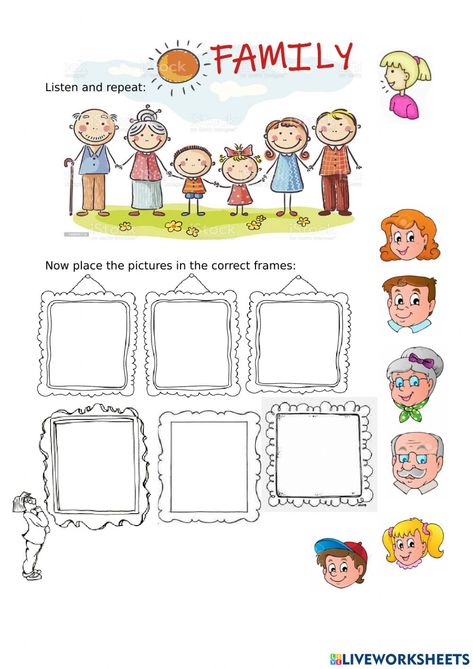 My Family Worksheets For Kids Preschool, Family Preschool Crafts, About My Family Worksheet, My Family Worksheet For Grade 1, Family English Worksheet, Members Of The Family Worksheet For Kids, Preschool Binder, All About Me Preschool Theme, Preschool Family