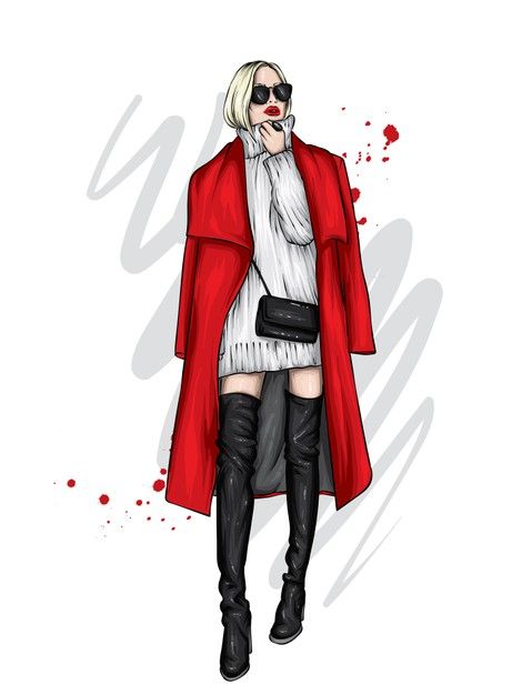 Beautiful girl in a stylish coat and hig... | Premium Vector #Freepik #vector #woman #fashion #man #character Winter Wear Illustration Fashion, Winter Wear Illustration Sketch, Winter Wear Illustration, Winter Fashion Illustration, Long Winter Coats Women, Winter Wear Women, Estilo Hipster, Fashion Illustration Collage