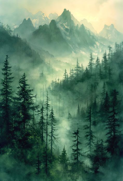 Nature's Embrace-Scenic Backgrounds Foggy Forest, Pretty Landscapes, Nature Tattoos, Red River, Fantasy Aesthetic, Cool Backgrounds, Nature Aesthetic, Fantasy Landscape, Original Fine Art