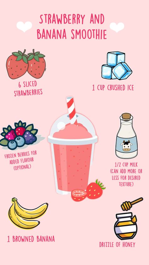 Really Good Smoothie Recipes, How To Make A Strawberry Banana Smoothie, How To Make Strawberry Smoothie, Smoothie Recipes Berry, Cold Drinks To Make At Home, Morning Smoothie Recipes Healthy Easy, Smoothie Ideas Fruit, Good Healthy Drinks, Easy Strawberry Smoothie Recipes