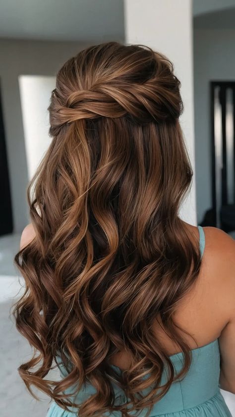 15 Stunning Bridesmaid Hair Ideas for Every Length - TecArticles Wedding Hair Side Part With Clip, Hair Down With Braids On Side, Bridesmaid Hairstyles Half Up Half Down Braid Medium Lengths Long, Formal Hair Long Down, Hair For Bridesmaids Half Up, Wedding Hair For Thick Hair, Bridal Hair No Extensions, Wedding Hairstyles Brunette Long, Bridesmaid Hair Strapless Dress