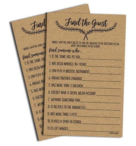 PRICES MAY VARY. 50 - Find the Guest - Game Sheets LARGE SHEETS - Each sheet is generously sized to 8.4" high x 5.4" wide. Professionally printed on high quality, Premium paper for easy writing with pens, pencils or anything you choose! This Find the Guest Baby Shower Game, Bridal Shower Game for 50 Guests, Wedding Game, Engagement party games, Adult Birthday Party Game, Housewarming Party. Any Occasion! Deep, Rich, Vibrant Colors on these add color to your party and Tables Coordinating items av Christmas Bridal Shower Games, Guest Games, Rehearsal Dinner Games, Find The Guest Game, Wedding Table Games, Adult Birthday Party Games, Rustic Bridal Shower Games, Engagement Party Games, Bachelorette Party Game