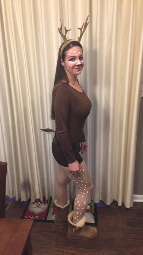 My Halloween costume this year 2017. A Speckled Fawn/ Deer Fawn Costume Women, Dear Costume Halloween, Reindeer Costume Women, Halloween Deer Costume, Easy Deer Costume, Oh Deer Costume, Halloween Deer Costumes Women, Deer Costume Halloween, Deer Outfit Halloween