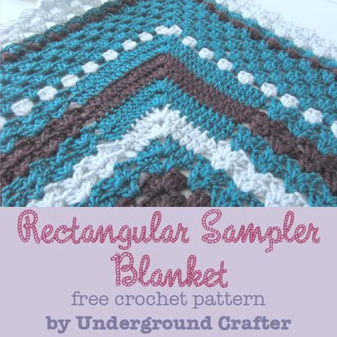 Rectangular Sampler Blanket, free crochet pattern by Underground Crafter Free Crochet Patterns For Afghans Using Variegated Yarn, Scandinavian Crochet, Crocheted Afghans, Crochet Afgans, Crochet Blanket Afghan, Manta Crochet, Haken Baby, Afghan Patterns, Granny Squares Pattern