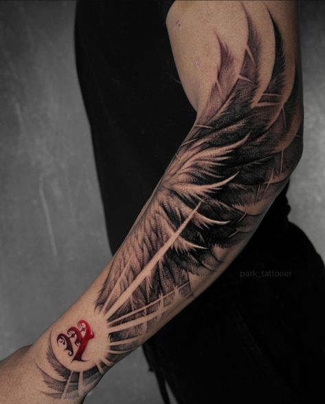 wing tattoo Wings Tattoo Men Forearm, Wings Tattoo Men, Feather Tattoo Men, Angel Wings Tattoo Forearm, Tattoo Men Forearm, Wing Tattoo On Shoulder, Forearm Wing Tattoo, Eagle Wing Tattoos, Wing Tattoo Men