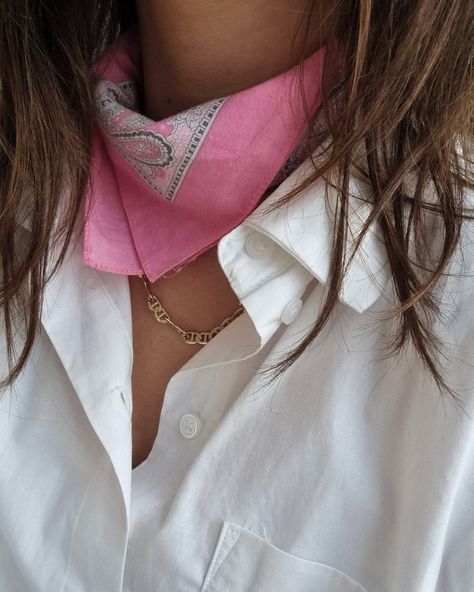 Pink, bandana, layering, jewellery, close-up Bandana Outfit Neck, Western Bandana Outfit, Pink Bandana Outfit, Neck Bandana Outfit, Cowgirl Bandana, Bandana Neck Tie, Bandana Outfit, Cool Bandanas, Earth Style