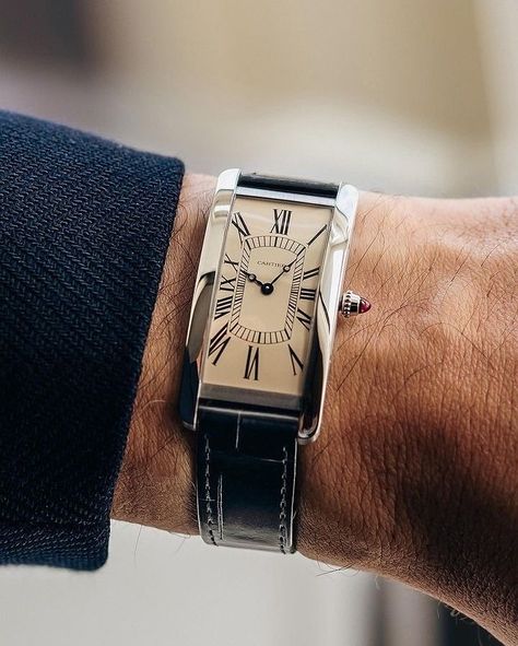 Iconic Watches, Cartier Tank Americaine, Tank Watch, Watch Luxury, Cartier Tank, Cartier Watch, Jaeger Lecoultre, Stylish Watches, Mens Style