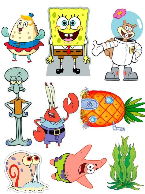 Sponge Bob Cake Topper Printable, Spongebob Stickers Printable, Sponge Bob Characters, Spongebob Birthday Party Decorations, Spongebob Birthday Cake, Spongebob Tattoo, Spongebob Characters, Topper Name, Spongebob Cake