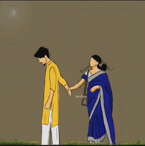 Couple Animation Photo, Bengali Couple Illustration Drawing, Bengali Couple Sketch, Bengali Drawing, Haldi Pic, Bengali Illustration, Navy Couple, Song Pic, Bengali Couple