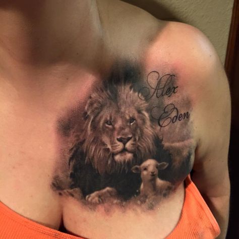 Lion And Lamb Tattoo, Christian Cross Tattoos, Max Tattoo, Jesus Tattoos, Calf Tattoos For Women, Lamb Tattoo, Cover Up Tattoos For Women, Lion Lamb, Paris Tattoo