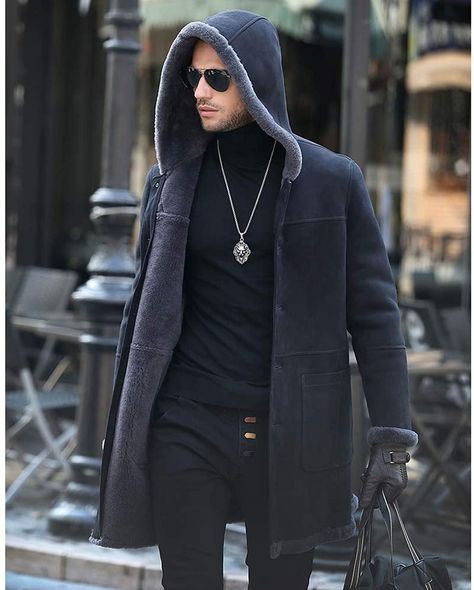 Long Jackets Men, Men’s Coats Winter, Men’s Winter Coat Fashion, Mafia Suit, Long Jacket Men, Luxury Men's Winter Hooded Jacket, Blue Jacket Outfits, Mens Winter Jackets, Men Fall Fashion