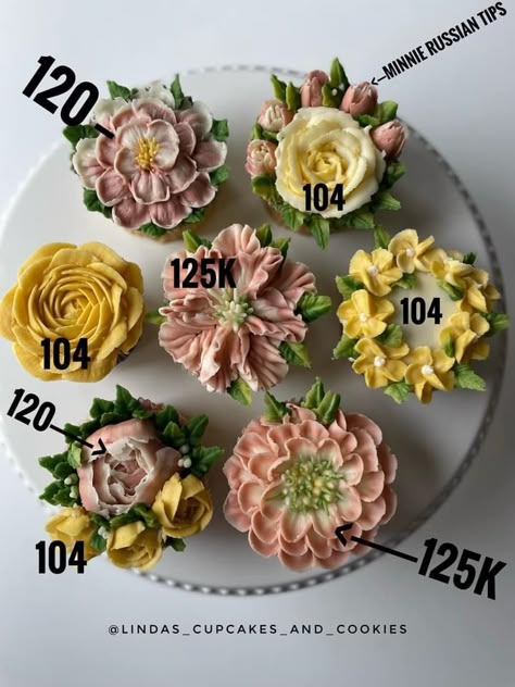 Fall Cupcake Flower Bouquet, Small Buttercream Flowers, Floral Cupcakes Tutorial, Flower Cupcakes Tutorial, Frosting Designs, Buttercream Flowers Cupcakes, Buttercream Flowers Tutorial, Cupcake Flower Bouquets, Cupcake Flowers