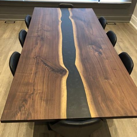 Black Epoxy Wood Table, Walnut River Table, Walnut Epoxy Table, Black Resin Table, Black Walnut Wood Projects, Black Epoxy Table, Black Walnut Table, Resin Dining Table, Black Dining Table