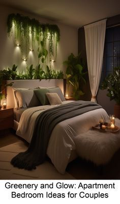 Apartment Bedroom Ideas For Couples, Bedrooms For Couples, Green Bedroom Decor, Earthy Bedroom, Apartment Decoration, Apartment Bedroom Decor, Apartment Bedroom, Inspire Me Home Decor, Couple Bedroom