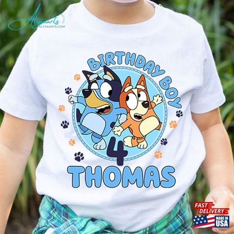 Custom Birthday Boy Bluey Toddler Shirt Unisex Classic Check more at https://alysaarts.com/product/custom-birthday-boy-bluey-toddler-shirt-unisex-classic/ Bluey 1st Birthday Shirt, Bluey Birthday Shirt For Boys, Bluey Birthday Party Ideas For Boy, Bluey Birthday Shirt, Fiesta Bluey, Blue Birthday Parties, Bluey Birthday, 1st Birthday Shirts, Birthday Planning