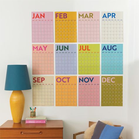 brightly colour wall planner, 12 A3 pages hung together or separate, printed on 100% recycled paper in the UK Wall Planner Ideas, Calendar Palette, Add Planner, Diy Calendar Wall, Graphic Calendar, Wall Calender, Organization Wall, Full Calendar, Large Wall Calendar