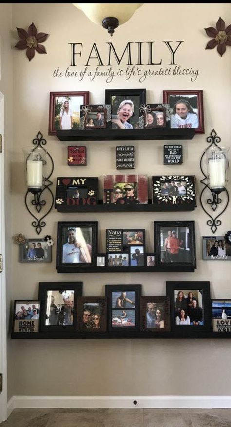 Family Photos Wall Decor, Gallery Wall Ideas, Picture Arrangements, Family Photo Wall, Photo Wall Decor, Family Wall Decor, Photo Wall Gallery, Gallery Walls, Living Room Decor Cozy