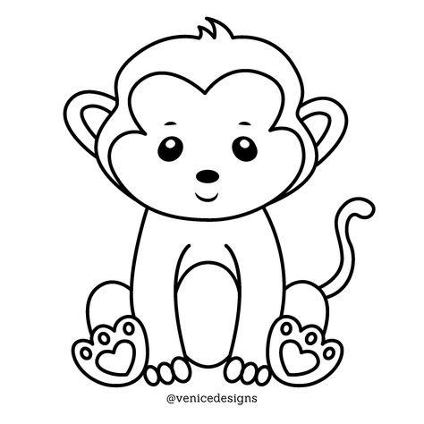 Baby Monkey Cartoon Outline Baby Monkey Drawing, Monkey Drawing For Kids, Cute Monkey Drawing Easy, Monkey Sketch Easy, Monkey Outline, Monkey Printables Templates, Monkey Coloring Pages Free Printable, Wild Animals Drawing, Cartoon Outline