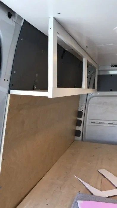 Camper Van Cabinets Diy, Van Cabinet Ideas, Camper Van Cabinets, Van Conversion Cabinets, Van Cabinets, Install Cabinets, Converted Van, Converted Vans, Transit Camper