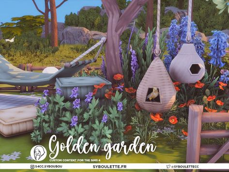 Syboulette S4CC — This set is all about landscaping a green garden... Sims 4 Cc Landscaping, Sims 4 Cc Outside, Sims 4 Landscaping Cc, The Sims 4 Garden, Garden Sims 4, Sims 4 Garden Cc, Jasmine Bush, Golden Garden, Small Fence