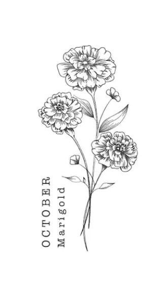 Marigold Tattoos, Carnation Flower Tattoo, Marigold Tattoo, Cosmos Tattoo, Matching Bff Tattoos, October Birth Flower, Carnation Tattoo, Twin Tattoos, October Birth Flowers