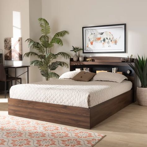 Union Rustic Nalani Queen Storage Platform Bed & Reviews | Wayfair Shelved Headboard, Beautiful Bed Designs, Simple Bed Designs, Platform Storage Bed, Platform Storage, Queen Size Platform Bed, Storage Platform, Curved Headboard, Bed Shelves