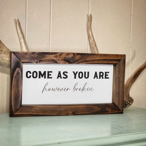 Embrace the beauty of imperfection with this rustic wood sign inspired by Zach Bryan's heartfelt lyrics. 🌿💔 #ComeAsYouAre #ZachBryanLyrics #EmbraceImperfection Embrace Imperfections, 2024 Ideas, Brad Nails, Rustic Wood Signs, Open Arms, Handcrafted Wood, Diy Pallet Furniture, Pallet Diy, Wood Sign