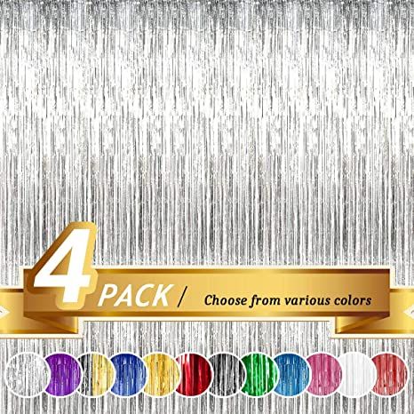 Amazon.com: BTSD-home Silver Foil Fringe Curtain, Metallic Photo Booth Backdrop Tinsel Door Curtains for Wedding Birthday Bridal Shower Baby Shower Bachelorette Christmas Party Decorations(4 Pack, 12ft x 8ft) : Home & Kitchen Foil Fringe Curtain, Streamer Party Decorations, Streamer Backdrop, Foil Curtain, Party Photo Backdrop, Party Streamers, Fringe Backdrops, Curtain Backdrops, Prom Decor