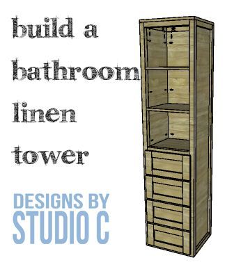 DIY Furniture Plans to Build a Bathroom Linen Tower | Designs by Studio C | Easy to Build Furniture Plans for All Skill Levels! Build A Bathroom, Diy Bathroom Vanity Plans, Bathroom Linen Tower, Bathroom Cabinets Diy, Cabinet Diy, Build Furniture, Diy Bathroom Vanity, Diy Furniture Bedroom, Diy Vanity