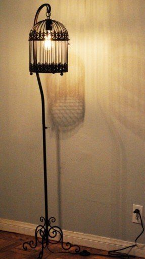 Twig Floor Lamp - Ideas on Foter Bird Cage Ideas, Birdcage Lamp, Bird Cage Stand, Hanging Bird Cage, Wrought Iron Decor, Bird Cage Decor, Bird Cages, Filament Bulb, Bedroom Lamps