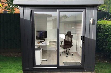 A selection of four perfectly considered garden offices that can fit in the smallest of spaces. Our new collection of compact UPVC Sliding door rooms are specifically designed for a one or two person Garden office. Garden Office Ideas, Small Garden Office, Upvc Sliding Doors, Compact Office, Office Shed, Garden Offices, Shed Office, Garden Pods, Tiny Office