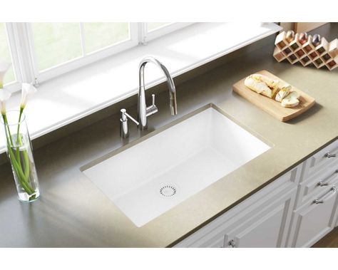 Elkay Quartz Classic 33" x 18-7/16" x 9-7/16", Single Bowl Undermount Sink, White Kitchen Sink Remodel, Engineered Stone Countertops, Composite Kitchen Sinks, Apron Sink Kitchen, Undermount Sinks, Undermount Bathroom Sink, Sink Ideas, Single Bowl Sink, Single Bowl Kitchen Sink