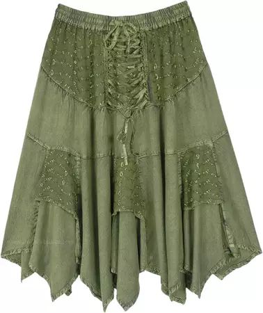 Vintage Green Hanky Hem Mid Length Rayon Skirt | Green | Handkerchief, Dance, Fall, Solid, Bohemian, Western-Skirts | ShopLook Skirts Green, Olive Green Skirt, Pixie Skirt, Western Skirts, Lace Handkerchief, Rayon Skirt, Hippie Look, Chic Skirts, Trendy Skirts