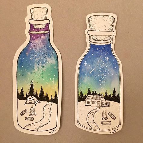 Britt on Instagram: “@jenaranyi We LOVE your work. Thanks for your inspiration! These nifty jars are by my 10 year old. Many weeks of pen and watercolor…” 10 Year Craft Ideas, Jen Aranyi, Art Galaxie, Classe D'art, Winter Art Lesson, Love Your Work, Watercolor Nature, Winter Art Projects, 6th Grade Art