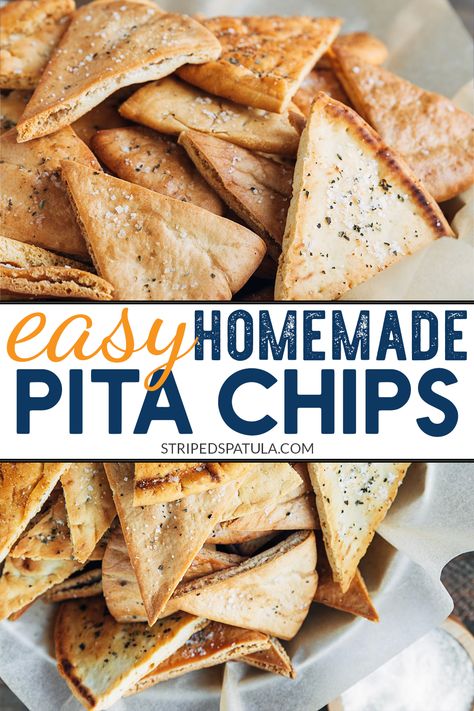 Toasted Pita Chips, Pita Chip Recipe, Pita Crisps Recipe, Diy Pita Chips, Pita Bread Chips Recipes, Baked Pita Chips Recipe, Copycat Cava Pita Chips, Home Made Pita Chips, How To Make Pita Chips From Pita Bread