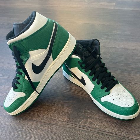 Jordan 1 Mid Pine Green (9.5 New) Jordan 1 Mid Pine Green, Green Jordans, Jordan 1s, Pine Green, Girl Swag, Jordan 1 Mid, Jordan 1, Dark Green, Jordan