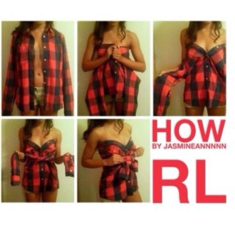 Yes, you can turn a flannel shirt into a sexy strapless dress. | 28 Surprising Things That Really Work, According To Pinterest Stile Casual Chic, Mode Tips, Diy Vetement, Diy Shirt, Flannel Shirt, Diy Fashion, Red And Black, Look Fashion, Diy Clothes