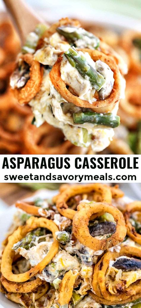 Asparagus Casserole is a delightful side dish perfect for your spring picnics and potlucks!  #asparagus #casserole #vegetarian #sidedish #sweetandsavorymeals #bestrecipes Fries Toppings, Cheesy Asparagus Casserole, Asparagus Casserole Recipes, Casserole Vegetarian, Cheesy Asparagus, Cookies Pudding, Muffin Cookies, Comforting Casseroles, Easy Asparagus