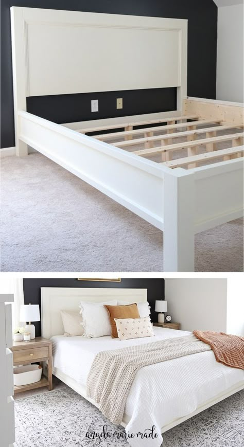 #bedroom #interiordesign #interior #homedecor #home #bedroomdecor #design #furniture #bed #decor #bedroomdesign #interiors #bedroomideas Bedframe Diy, Diy King Bed Frame, Diy King Bed, Bed Frame Plans, Simple Bed Designs, Bed Idea, Bed Design Ideas, White Bed Frame, Diy Bed Frame